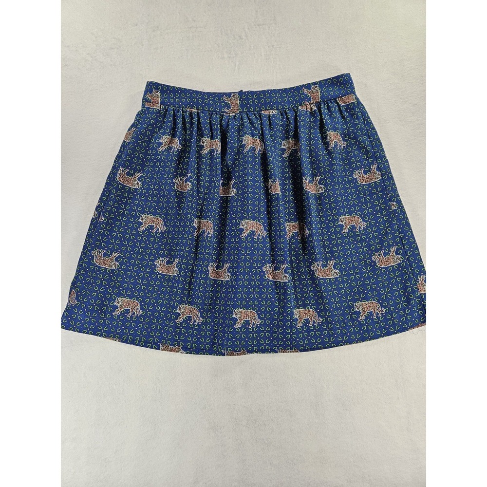 Women's Blue Tiger Print A-Line Mini Skirt Geometric Bengal Animal Pattern Sz 6